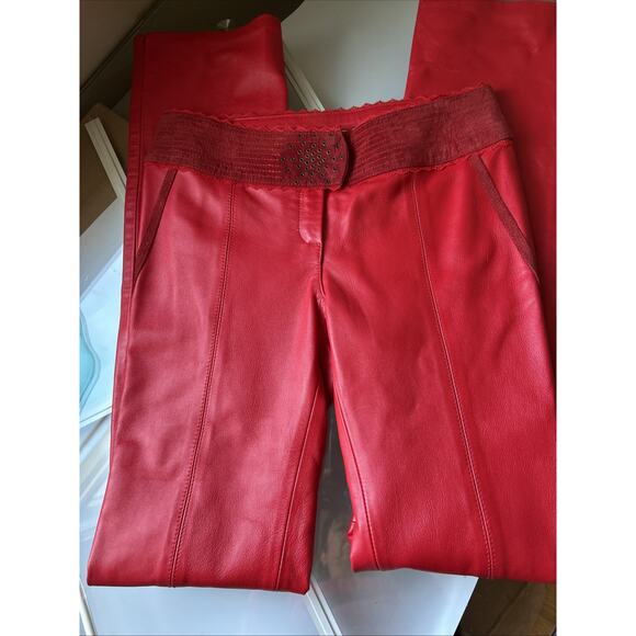 Women's pants real leather Red suede waistband ankle zip lined New 29 X 35 gromt - Picture 11 of 16